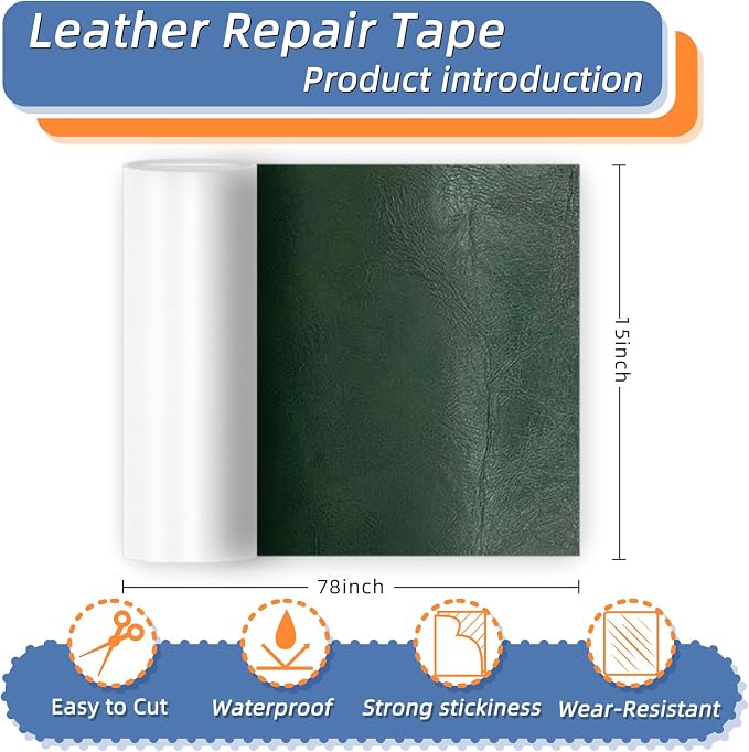 Self Adhesive Faux Leather Repair Patch,1Roll 15x78 Inch Leather Repair Tape for Furniture,Couch Tape for Couches,Bed,Car Seats,Chair,Army Green