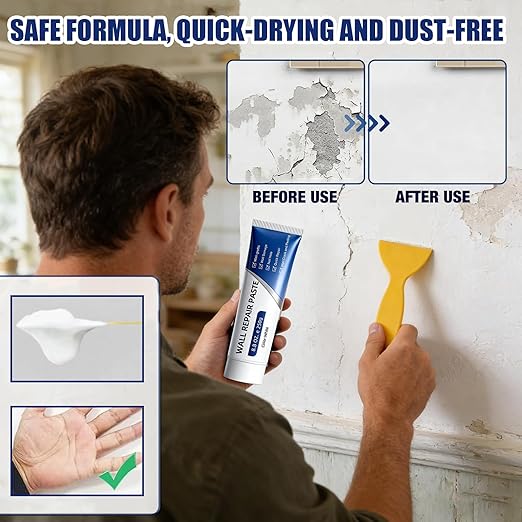 Drywall Repair Kit, 2Pcs Wall Repair Paste Tube, Quick Drying Wall Mending Agent Spackle Wall Repair Kit with Scraper and Sandpaper for Holes Cracks Scratches Home DIY Use