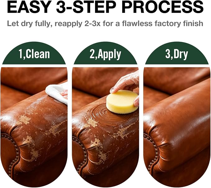 Dark Brown Leather Repair Kit, Leather Recoloring Balm – Restore & Repair Faded Leather on Couches, Car Seats, Shoes & Furniture | Leather Color Restorer & Conditioner | Easy DIY Application