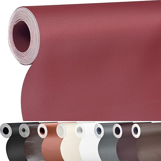 Leather Repair Patch, Self-Adhesive Leather Repair Tape, Large Reupholster Leather Patches for Furniture Couch Chairs Car Seat (Dark Red, 36x79 inch)