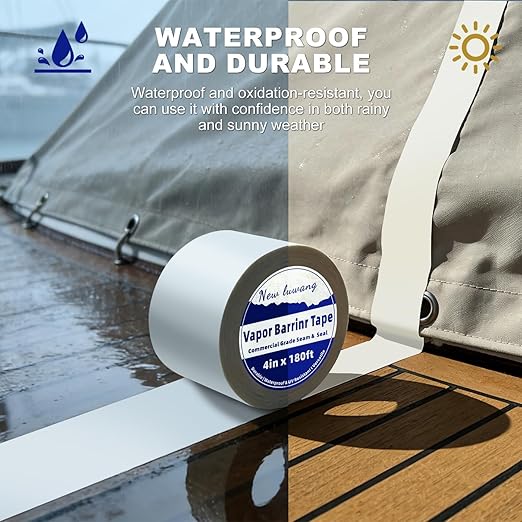 Vapor Barrier Tape - 4" x 180' Roll, Crawl Space Vapor Barrier, White Polyethylene Moisture Barrier Tape, Waterproof Seal & Seam Tape for Underlayment, Insulation & Plastic Liners(10Roll)