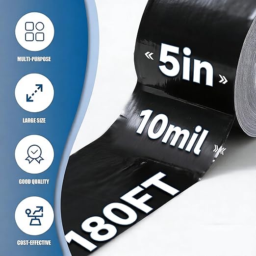 Outdoor Waterproof Repair Tape, Heavy Duty UV Proof Patch for RV, Awning, Tent, Tarp, Boat Cover and Fabric Repair, Black 5 in x 180 ft