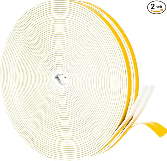 Yotache White Thin Weather Stripping 1/4" x1/16, Foam Gasket Seal Tape for Window, Sliding Door Jamb, Speaker, Dashboard, Total 65 Feet Long (2 X 33 Ft Each)