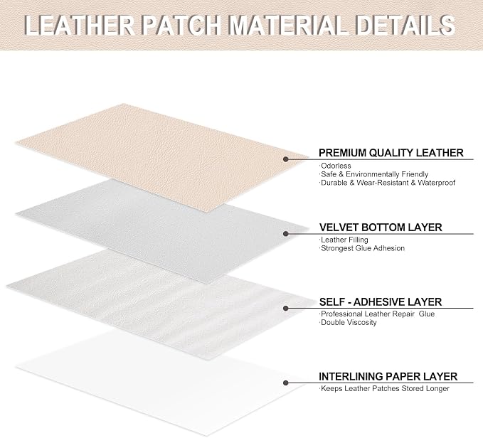 Self Adhesive Leather Repair Patch, Leather Patches for Furniture, Leather Repair Tape for Couch Sofa Car Seat Chair Furniture Repair, Leather Repair Kit (Beige-Litchi Grain, 17X79 Inch)