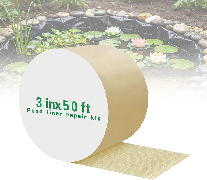 3 Inch x 50 Fft Waterproof Pond Liner Repair Tape: Outdoor Aquarium Seam Patch Kit, Adhesive Tape for EPDM Liners (Yellow)