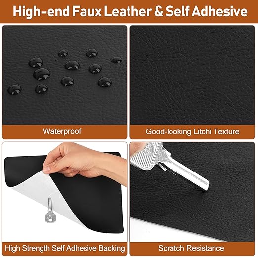 Leather Repair Patch 8x11 inch 2 Pcs, Self Adhesive Vinyl Repair Patch Kit, Leather Patches for Furniture, Couches, Car Seats, Cabinets, Wall, Handbags - Beige White