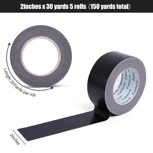 Pack Heavy Duty Duct Tape, 9 Mil Thickness, 2 Inch x 30 Yards, Waterproof Strong Adhesive Duct Tape,Flexible,No Residue, Tear by Hand, Multi-Use for Repairs, DIY, Industrial & Home Use (Black)
