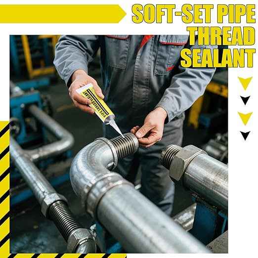 Threlaco 2 Pcs Soft Set Pipe Thread Sealant, 1-3/4 Ounce Non Hardening Paste with 2 Brush for Metal & Plastic Leak Proof, Temp Range -100°F to 600°F, Drip Resistant Ideal for Plumbing & HVAC