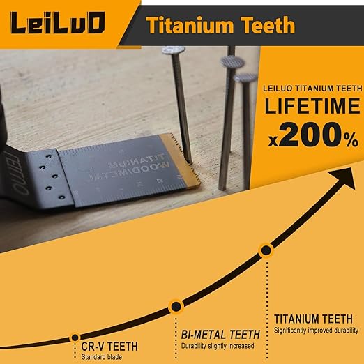 LEILUO 7 Pcs Extra Long Oscillating Tool Blades 70mm CRV Japanese Tooth & 55mm Titanium Multitool Blades for Wood with Nails Oscillating Saw Blade Compatible with DeWalt Makita Milwaukee and More