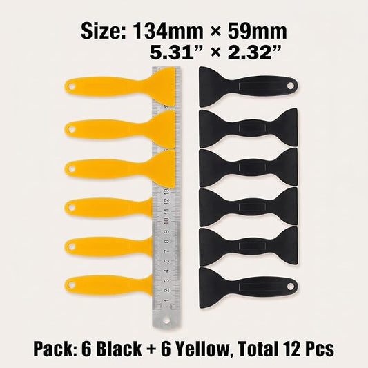 12 Pcs Plastic Spatula Scraper Set for Paint Putty Resin Decal Grout Removal and Sticker Installation