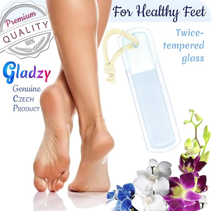 GLADZY Glass Nail File Set - Czech Crystal Manicure Tools for Natural Nails, Glass Foot File Callus Remover, Professional Manicure & Pedicure Foot Spa Kit for Fingernails & Toenails, Made in EU