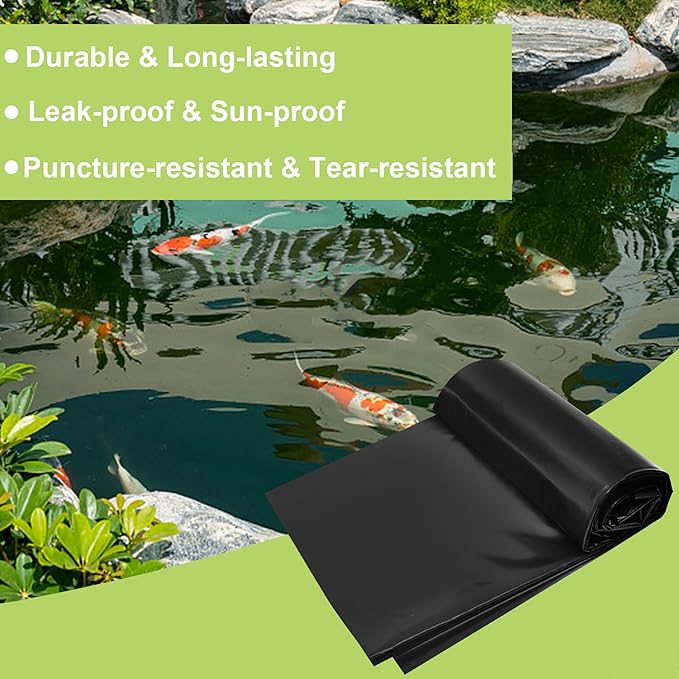 Adroiteet 10 x 10 FT Pond Liner, 20 Mil Fish Pond HDPE Liner, Pond Liners for Outdoor Ponds, Koi Ponds, Garden Fountain, Waterfall
