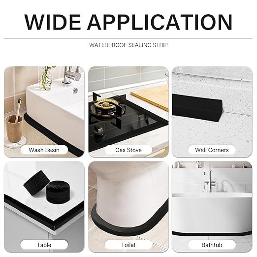3 Rolls 10.5 Feet Caulk Tape Toilet Caulking Strip Self Adhesive Bathroom Sealing Peel and Stick Caulk Strip for Bathtub, 1.5 Inches (Black)