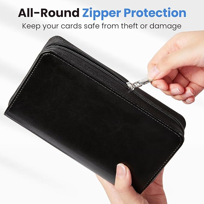Sooez Zip-Enclosed Business Card Holder Organizer, Professional Credit Card Case Book for Women Men, 240 Capacity, Premium Vegan Leather Gift Card Organizer Storage, 7.87"×4.92"×1.57", Purple