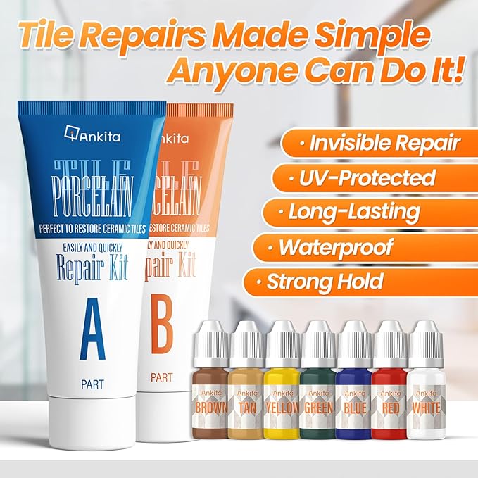 Tile Repair Kit, Ceramic Tile Repair Kit for Chips & Crack (Color Match), Porcelain Tile Chip Repair Kit with Super Strong Adhesion, Floor Tile Crack Repair Filler for Chips, Holes on Ceramic