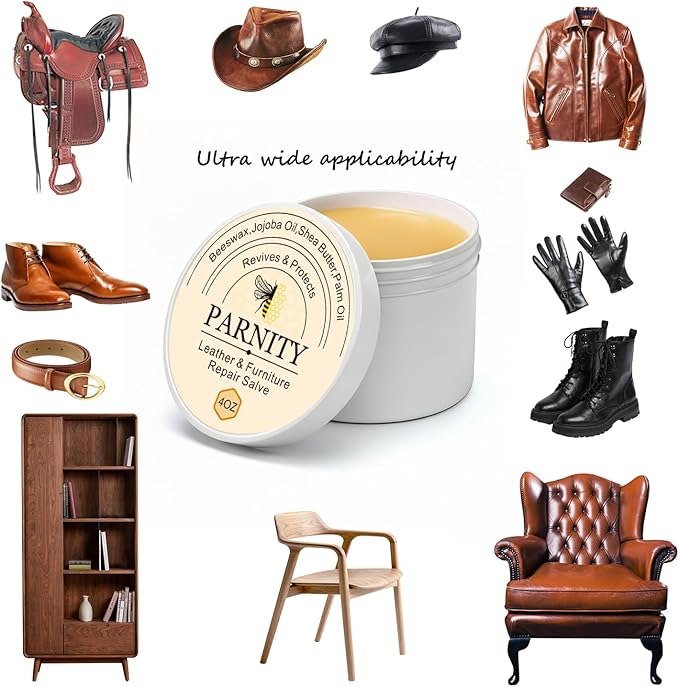 Furniture Salve for Leather & Wood, Moisturizer, Polisher & Restorer | Leather Conditioner and Cleaner for Car Seats, Couches, Saddles, Hardwood Floors, Prevent Cracking or Fading (Beige Gray)