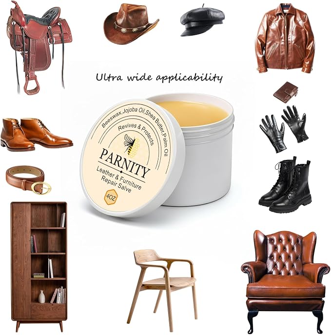 Furniture Salve for Leather & Wood with Sponge 4oz | Polisher, Restorer and Conditioner for Couches, Furniture, Car Seats, Boots, Bags, Prevent Cracking or Fading (Light gray)