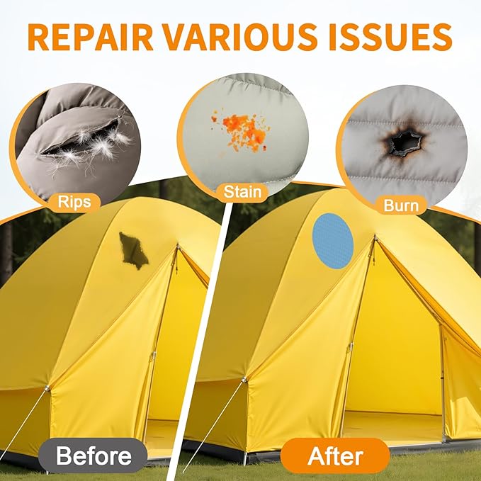 Waterproof Self-Adhesive Fabric Repair Tape - Tent Repair Kit,4pcs Nylon Fabric Patches for Jacket, Clothes, Puffer Down Jacket,Sleeping Bag, Outdoor Gear Tenacious Repairs Tape, SkyBlue