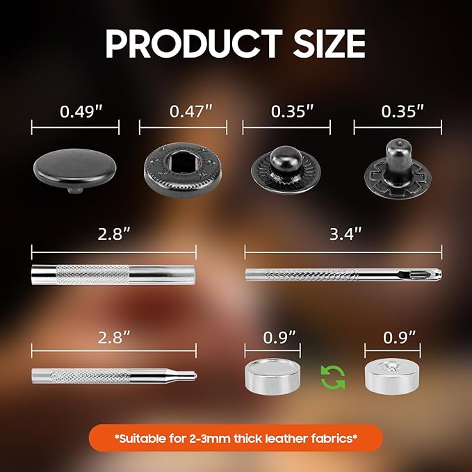HAPDEN Leather Snaps and Fasteners Kit，12.5mm 40 Sets Metal Snap Buttons with Setter Tools， Sewing Snaps for Clothing，Fabric，Leather, Clothes, Jackets, Bags, DIY Crafting Black Snap
