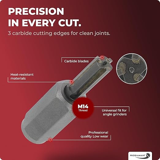 PRODIAMANT® Mortar Rake [8MM / 5/16 INCH] - Raking Bit for M14 Angle Grinder with 5/8-11 Thread - Tuck Pointing Bit for Masonry, Brick, Concrete, Joint & Grout - Tungsten Carbide Cutter - Heavy Duty