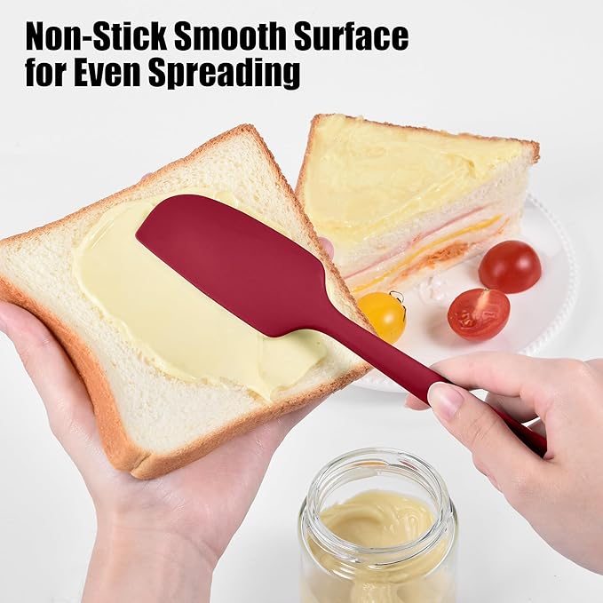 600°F Heat Resistant Small Spatula, Doosu Mini Food-Grade Silicone Bowl Scraper Compact Flexible Kitchen Cooking Baking Tool for Scraping Jar Jams Nut Butters & Mixing Stirring Sauce (Red)