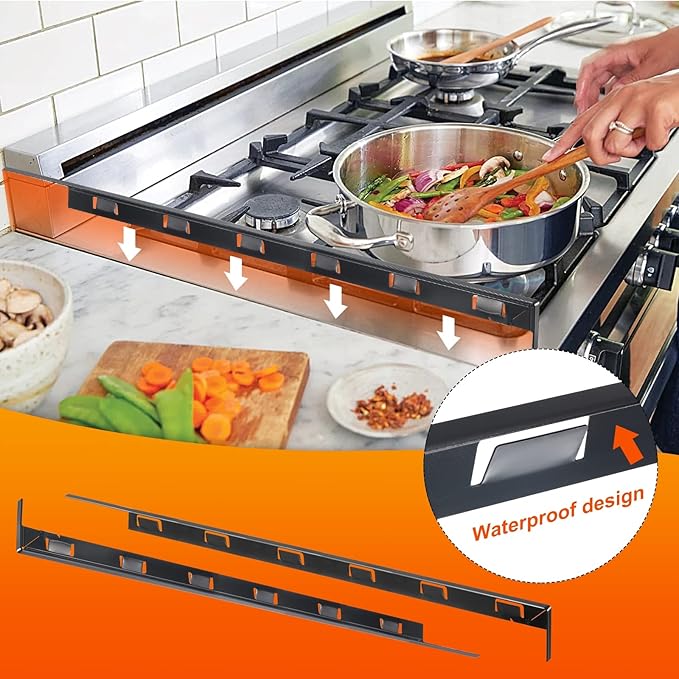 uxcell Stove Gap Covers, Kitchen Stove Gap Filler, Aluminum Oven Gap Cover 25.59 in Length, Heat Resistant and Easy to Clean, Protect Gap Filler Sealing Spills on Countertop Stove, Black