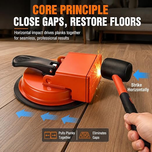 Floor Gap Fixer Tool for Laminate Floor, Vinyl Plank (LVP), Laminate, Hardwood & Tile Flooring，Vacuum Suction Cup & Rubber Anti-Slip Cushion Pad, Eliminate Unsightly Gaps Instantly (Without Mallet)