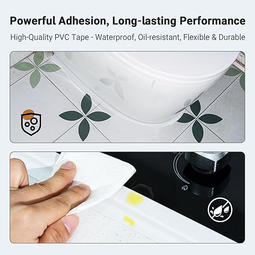 Caulk Tape, Caulking Tape, SOFYIALI Toilet Sealer Around Toilet Base Self Adhesive Sealant Strip for Bathroom, Kitchen Countertop, White (2.2cm x 10.5Ft)