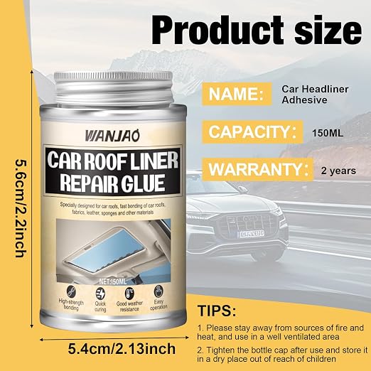 150ML Headliner Repair Glue, Car Headliner Adhesive for Cars Headliner Repair Glue Flexible Car Roof Liner Adhesive with Brush for Automotive interiors, Fabric, Leather