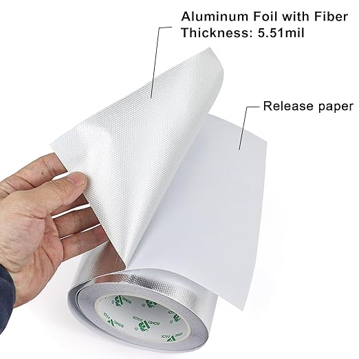 BOMEI PACK Adhesive Aluminum Foil Heat Shield Tape 1Pack 7inch x 66ft Barrier Fiberglass Thermal Insulation Reflective Material High Temp Protectionn