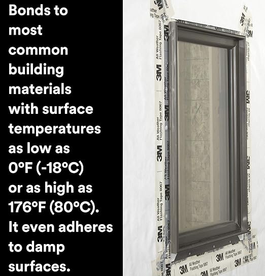3M All Weather Flashing Tape 8067, 6 in x 75 ft, 1 Roll, Adhesive Backed Split Liner, Prevents Moisture Intrusion, Waterproof Flashing Seals Doors, Windows, Openings in Wood Frame Construction