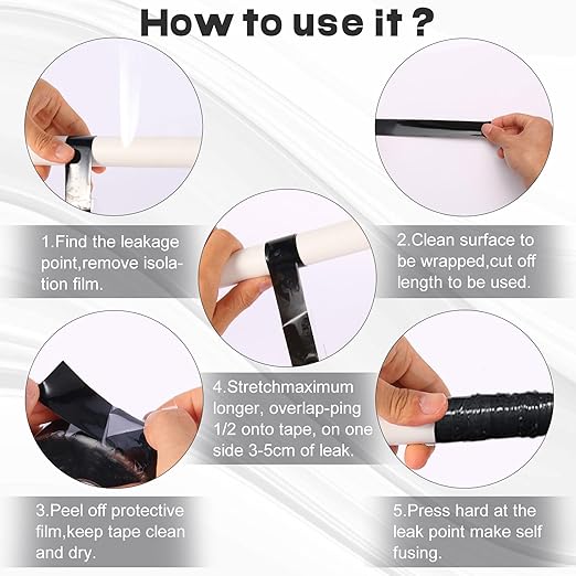 Self Fusing Silicone Tape,Rescue Tape,Self Amalgamating Tape,for Plumbing,Sealing Pipes,Wire Harness Wrapping,Hose Repair Stop Water Leak,Automotive,ElectricalCables,1" x 33',Black
