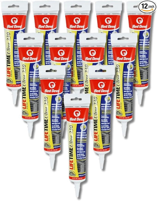 Red Devil 0705 Lifetime Ultra Premium Elastomeric Acrylic Latex Sealant, Clear, 5.5 oz, Pack of 12