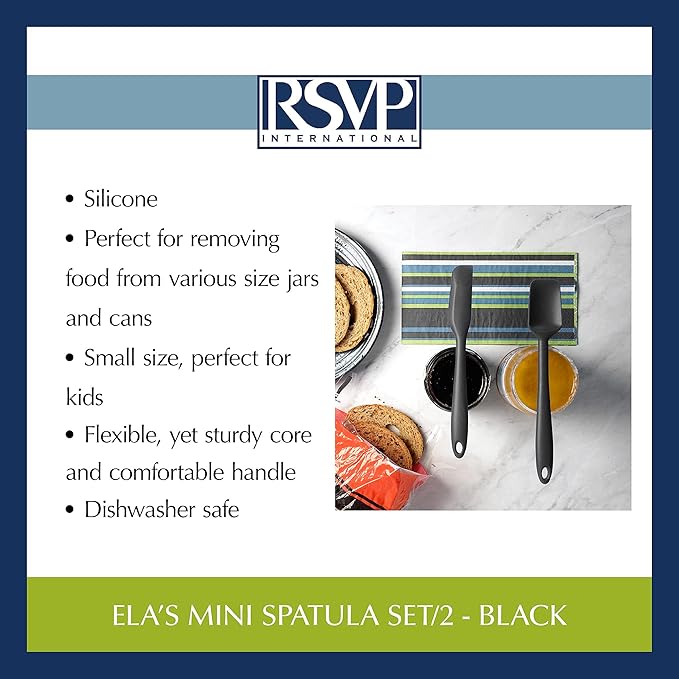 RSVP International (EMS-WH) Ela's Favorite Silicone Spatula, Black, 8" | BPA-Free Silicone | Scrape Batters, Flip Eggs, Ice Cakes, & More | Dishwasher Safe & Heat Resistant | Cooking, Baking & More