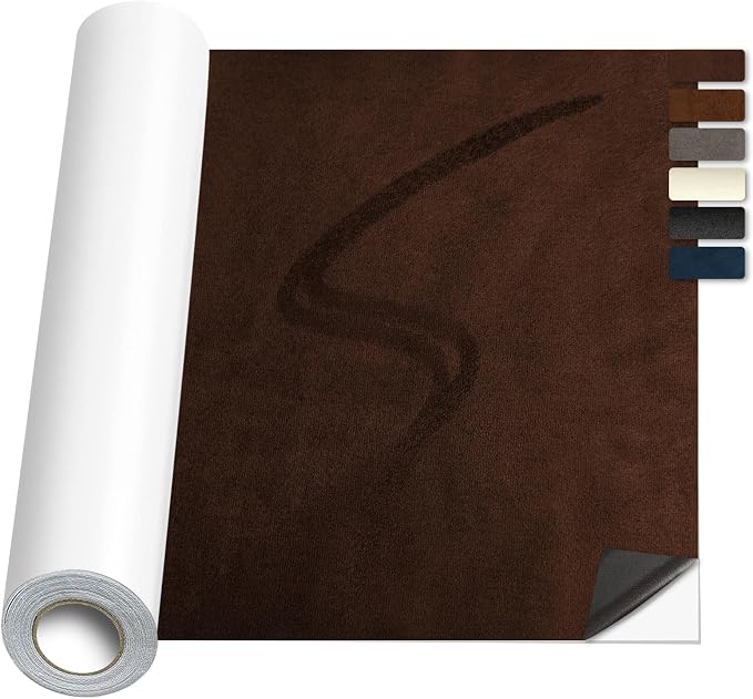 Suede Repair Patch,17x100inch Large Faux Suede Leather Fabric，Self-Adhesive Fabric Patches for Furniture, Couch, Sofa, Car Interior, Shoes, Hand Bag, Jewelry Boxes ﻿ (Dark Brown,)