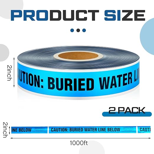 Pangda 2 Rolls "Caution Buried Water Line Below" 2 Inch x 1000 Feet Detectable Safety Tape 5 Mil Underground Detectable Warning Tape for Construction Sites Road Repairs Caution