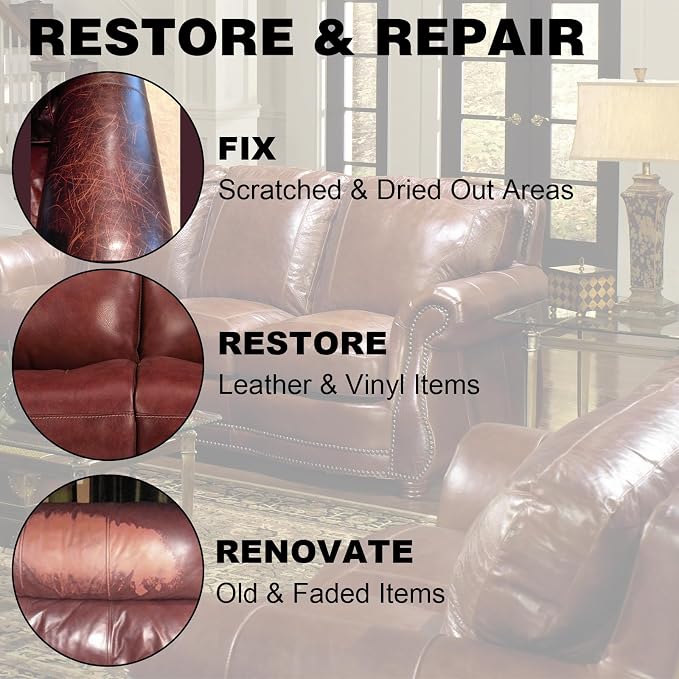 Leather Recoloring Balm, 12oz Large Size Leather Dye, Color Restorer, Scratch Repair, Furniture & Couch Restorer Kit, Repair Kit for Furniture(Maroon)