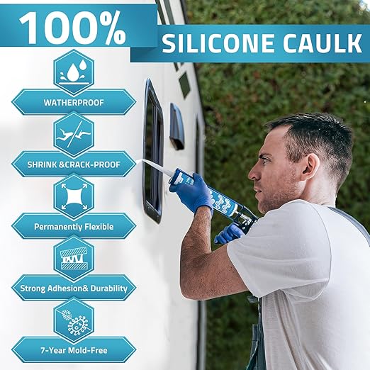 PAULINN 4 Pack White Silicone Caulk Waterproof 100% Silicone Caulk for Kitchen & Bathroom