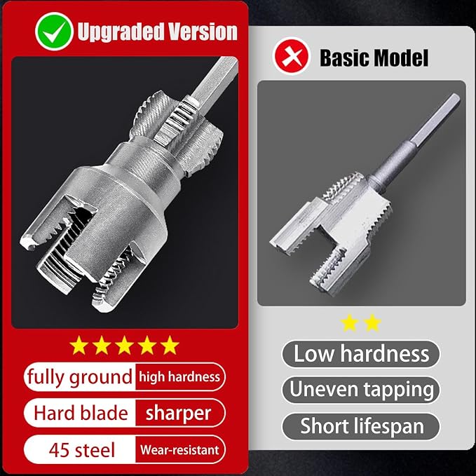 2PCS Integrated Internal & External Pipe Threading Tool, Dual-Function PVC Pipe Thread Cutting Tool with 1/2'' & 3/4'' Dies, Electric Drill Compatible Pipe Threader Kit for Home Repairs