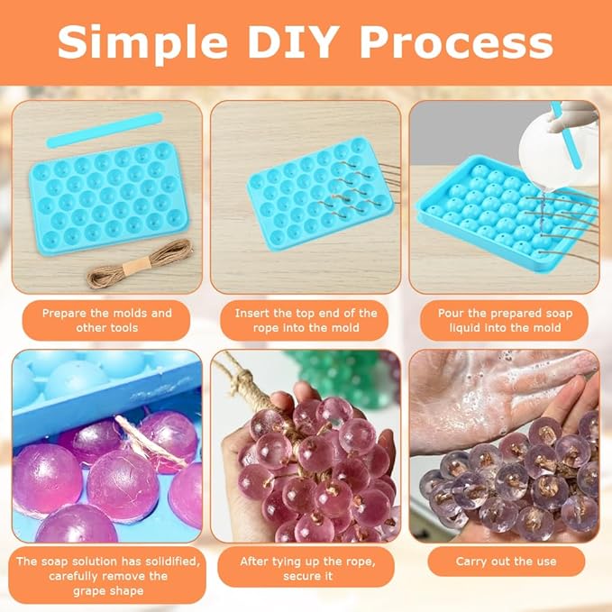 DIY Soap Making Kit, Silicone Grape Molds, Handmade Soap Mold for Craft & Gift (Without Soap)(2 Color,Size:6.9inch)