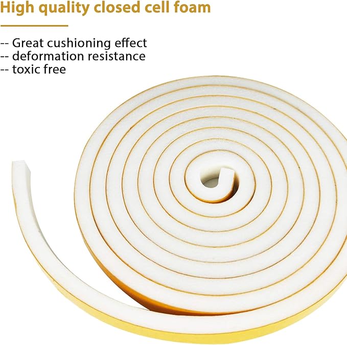 Air Conditioner Foam-2 Rolls, 3/4 Inch W X 3/4 Inch T Total 13 Feet L, Open Cell Foam Insulation Weather Seal Adhesive Foam Headband for Face Shield(6.5ft x 2 Rolls)