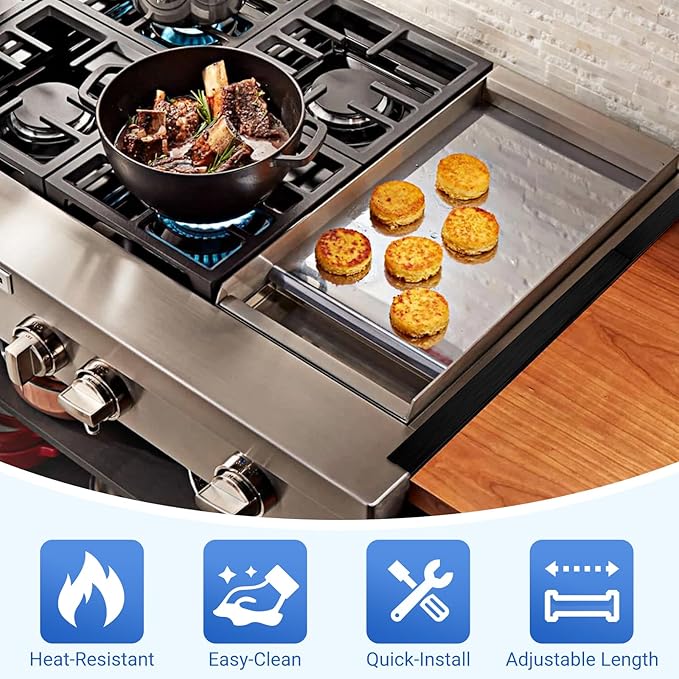 Amundo Stove Gap Covers - Stainless Steel, Stove Counter Gap Covers, Oven Gap Cover Length Retractable 13.8" to 27.5" for a Variety of Furnaces, Heat Resistant & Effectively Sealing Spills in Kitchen