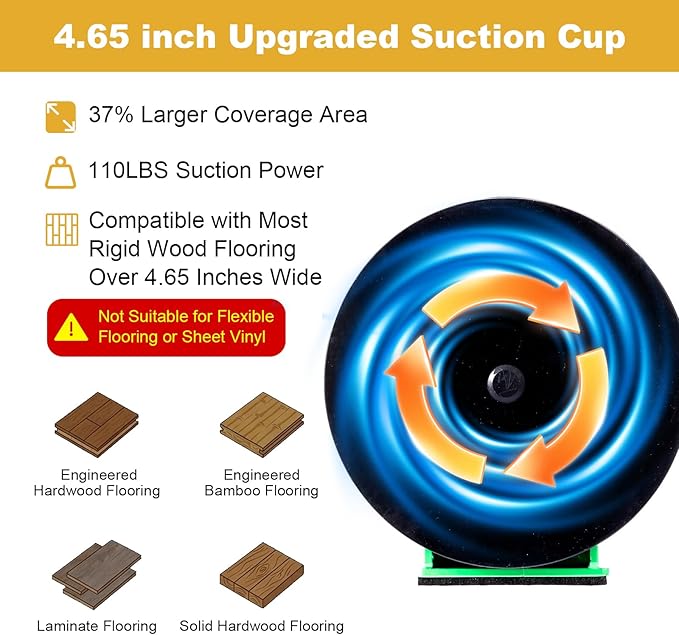 Floor Gap Fix Tool Kit – Heavy-Duty Iron Floor Gap Puller with 4.65" Suction Cup (110 lbs), Rubber Mallet & 10 Reusable Sticky Pads – Hardwood, Laminate & Bamboo Floor Repair Kit
