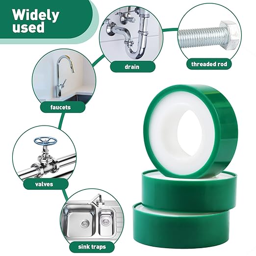 3 Roll Plumbers Tape, Teflon Water Pipe Sealing Tape, High-Density Thickening and Lengthen, High-Sealing Performance Waterproof Duct, Thread Seal, L 590 in x W 0.51 in. White