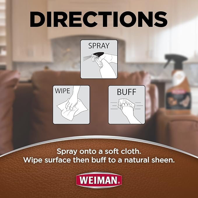 Weiman Leather Cleaner & Conditioner - Cleans, Restores & Protects Leather, UV Protection Prevent Cracking & Fading, For Car Seats, Sofas, Shoes, Bags & All Finished Leather Surfaces, 2 Pack, 22 FL Oz