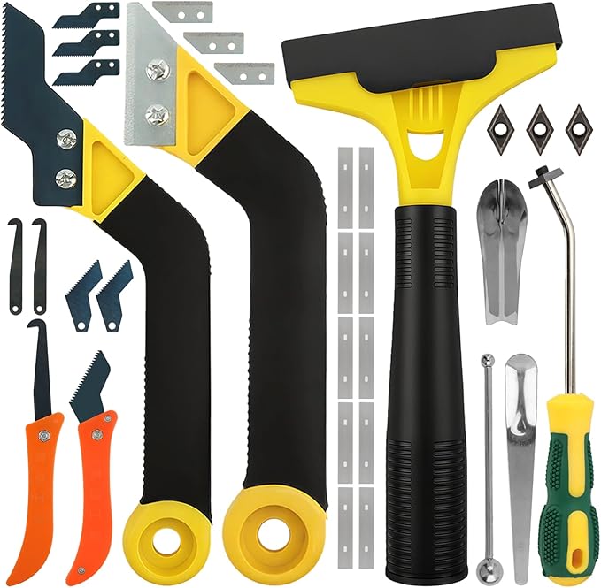 Grout Removal Tool Kit 37 Pack, Hand Grout Saw and Scraper Set with Replaceable Heads and 20 Extra Blades, Caulk Remover for Bathroom Shower Floor Tile Cleaning Repair