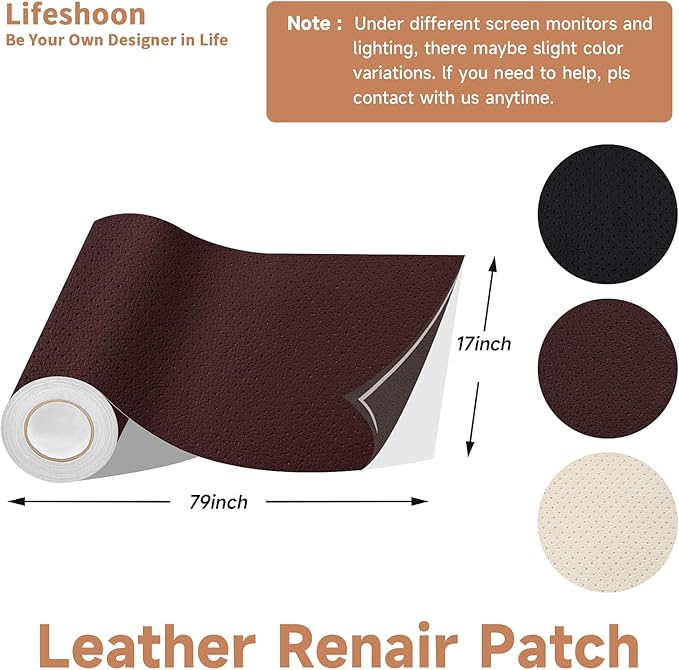 Lifeshoon Leather Repair Patch, 17X79 Inch Breathable Perforated Self Adhesive Leather Repair Tape, Large Vinyl Patch Kits for Couch, Furniture, Sofa, Car Seat, Chairs （Dark Brown, 17X79 Inch）