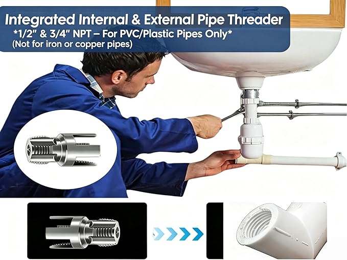 PVC Pipe Threader 2Pcs 1/2" 3/4" - Internal & External Threading Tool Set for Drill（1PCS 1/2)