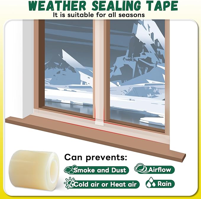Window Sealing Tape, Window AC Insulation Air Conditioner Sealing Around Frame, 3 inch X 65.5 FT, Blocker for Cold Heat Air, Waterproof Tape for Repair, Heavy Duty No Residue (Clear)