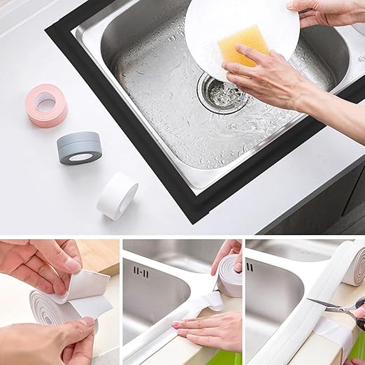 3 Rolls Caulk Tape Self Adhesive Caulk Strip Waterproof,Black Caulking Sealant Trim for Bathroom, Caulk Sealing Strip for Toilet Sink Edge Protector with Sealing Tool (10.5Ft x 1.5In)